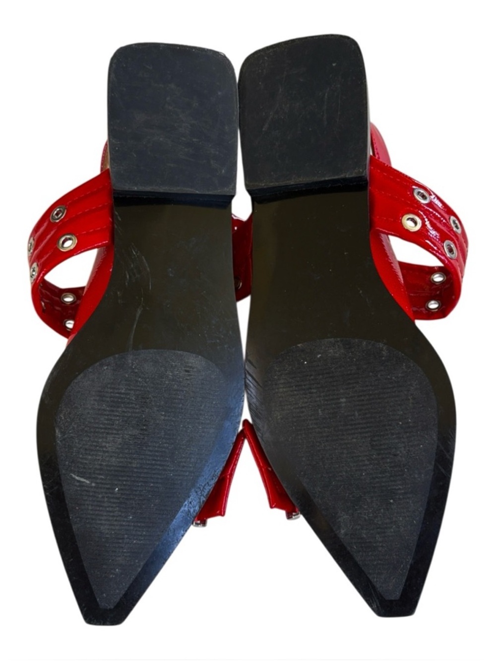 EUC Steve Madden Graya Slingback Grommet Flats Red Silver Size 7.5 Retail $120 - Picture 8 of 9